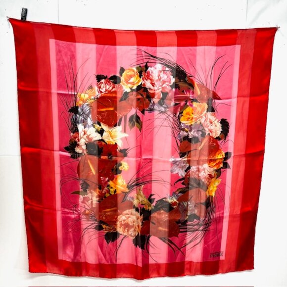 BeautifulPink Red Black Floral  Gianfranco Ferre Scar Silk Chiffon/Satin 34" (30 - Picture 11 of 13